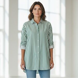 Old Navy White and Green Striped Shirt XL